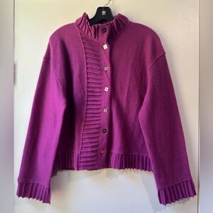 J'ENVIE Purple Wool Sweater Cardigan Sz XL